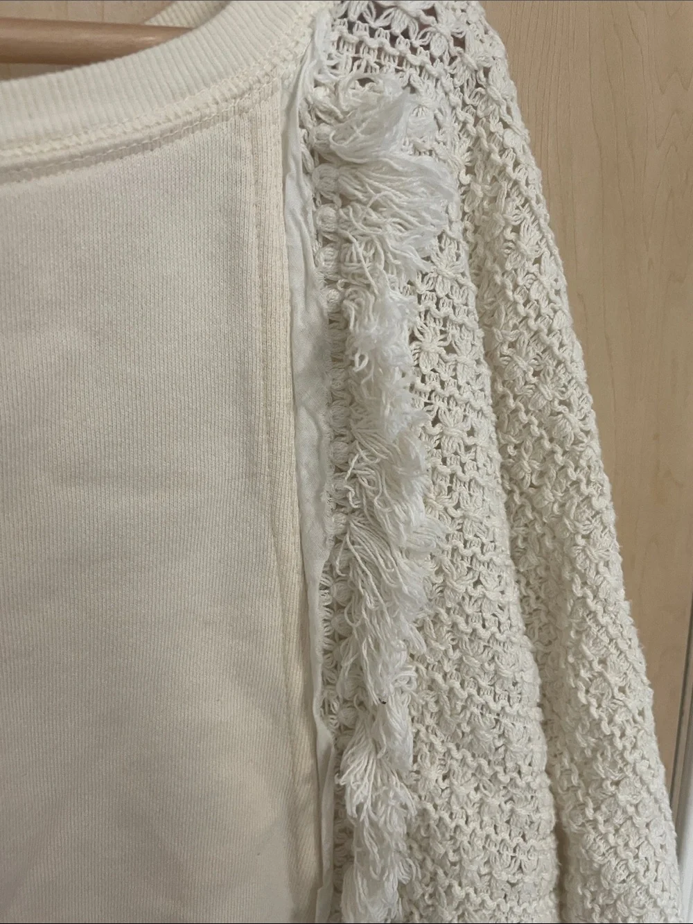 Free People Boho Cream Knit Top with Textured Oversized Dolman Sleeves L - Picture 8 of 12